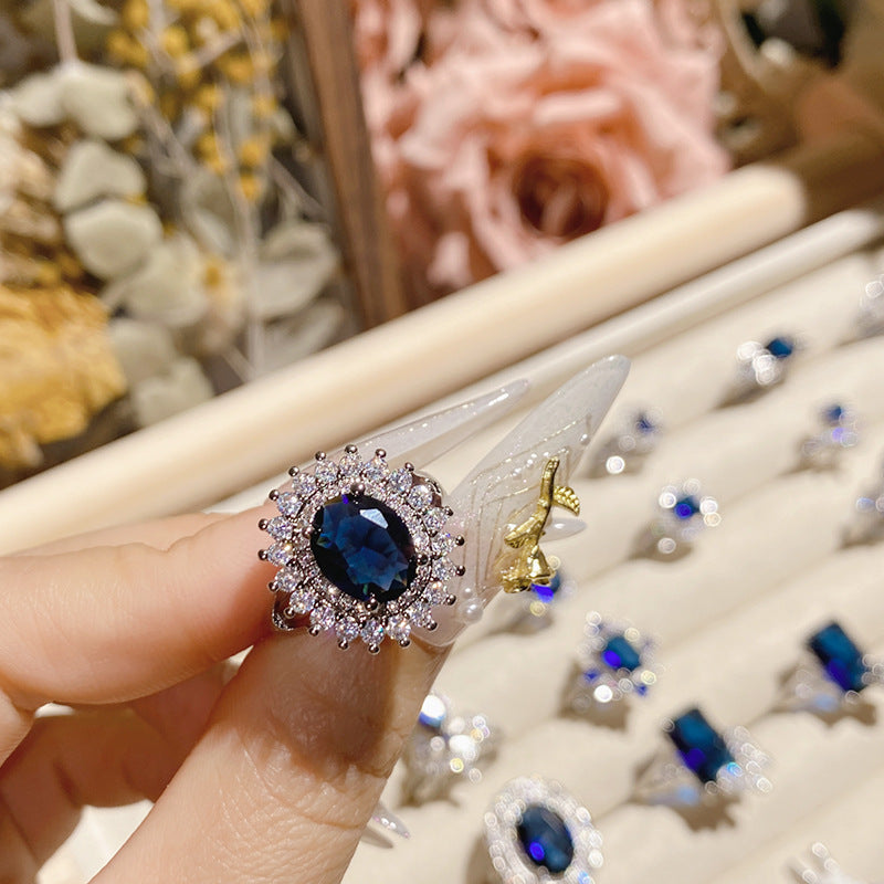 Blue corundum diopside colored treasure ring