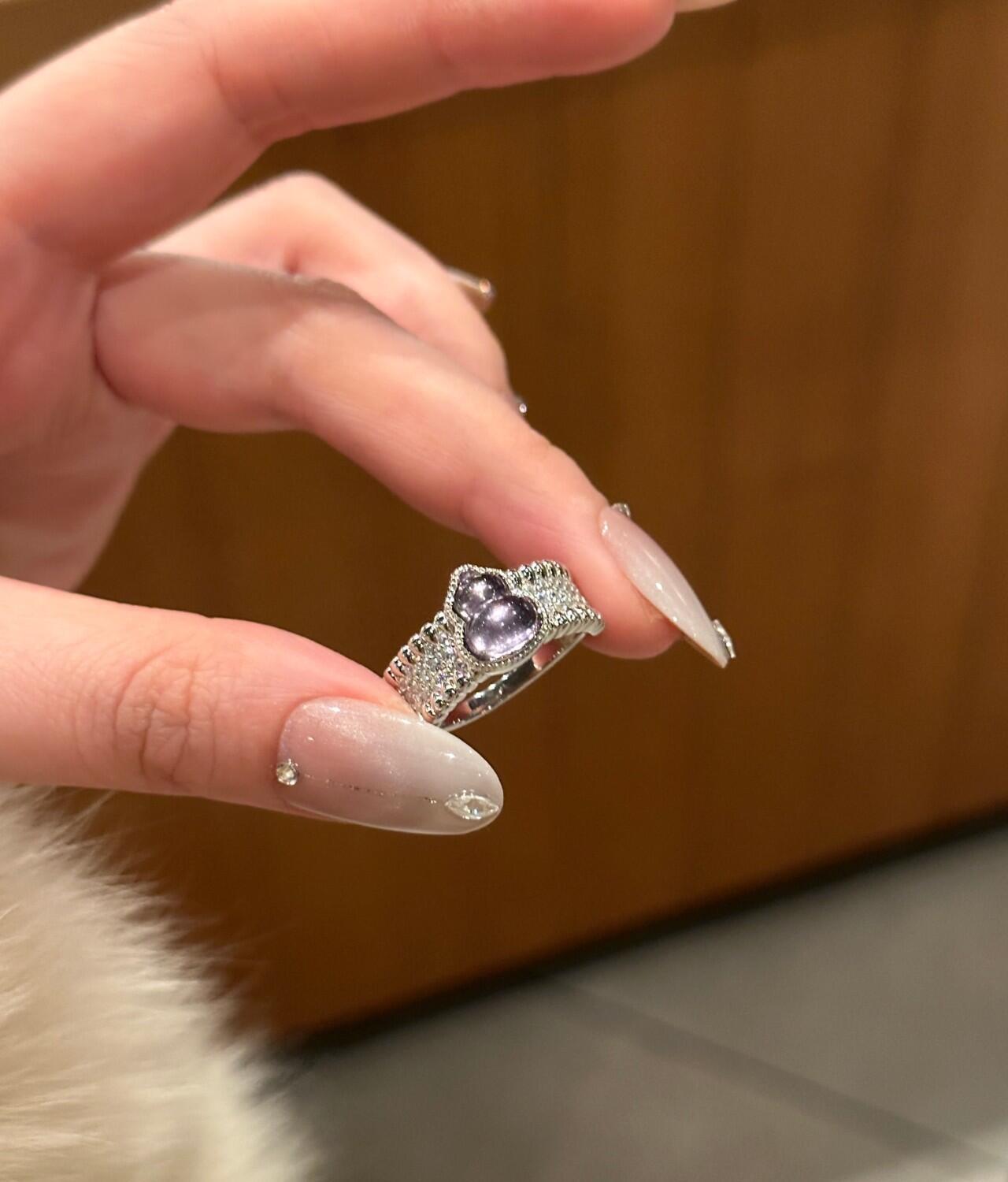 S925スターリングシルバーパープルクリスタルひょうたんムーンネックレスリング