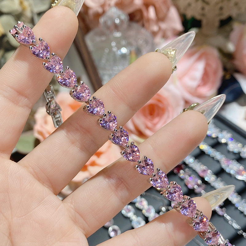 18Kゴールドスーパーフラッシュフルダイヤモンドブレスレットでメッキされたピンクの宝石