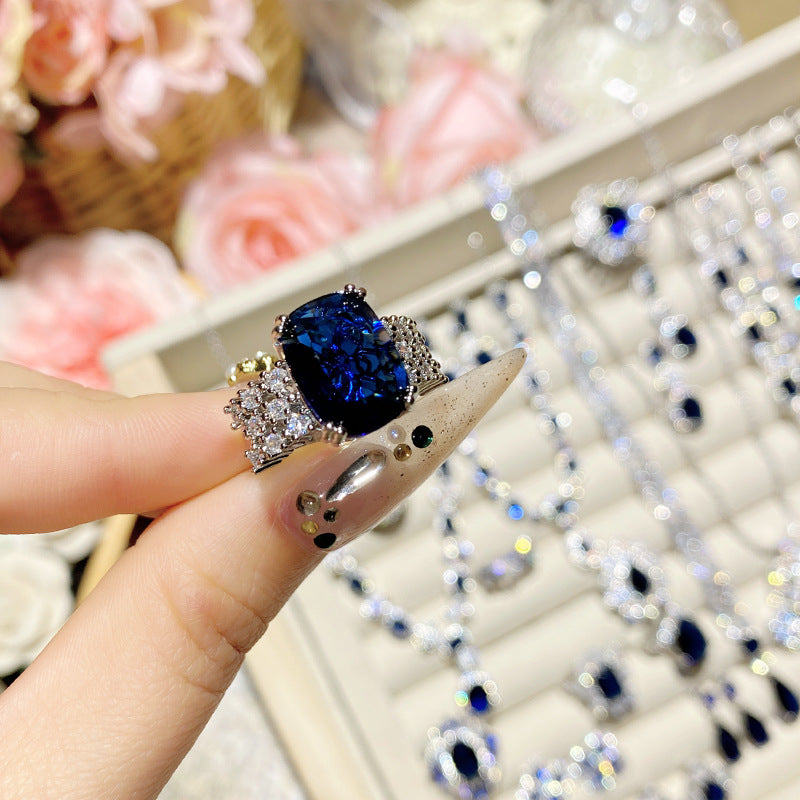 Imitation natural sapphire gold-plated studded ring earrings necklace bracelet