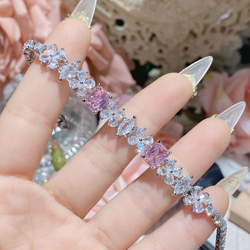 18Kゴールドスーパーフラッシュフルダイヤモンドブレスレットでメッキされたピンクの宝石