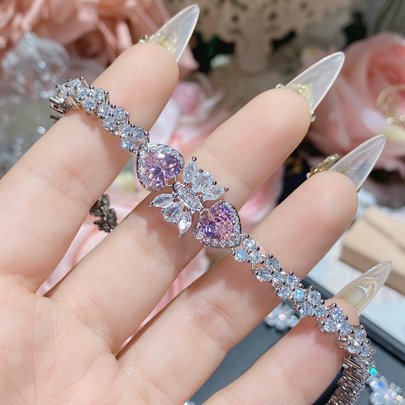 18Kゴールドスーパーフラッシュフルダイヤモンドブレスレットでメッキされたピンクの宝石