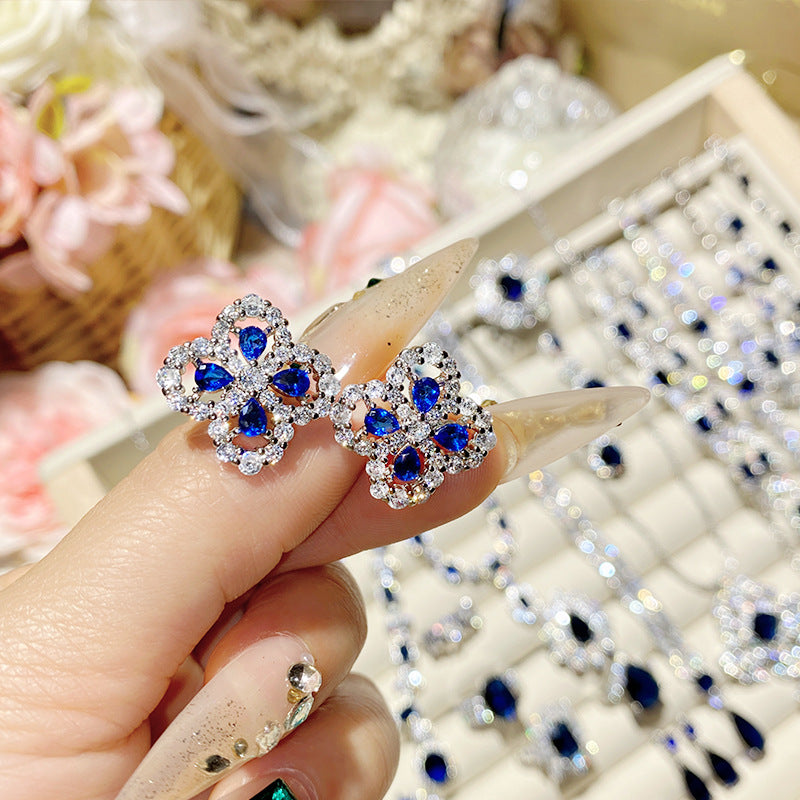 Imitation natural sapphire gold-plated studded ring earrings necklace bracelet