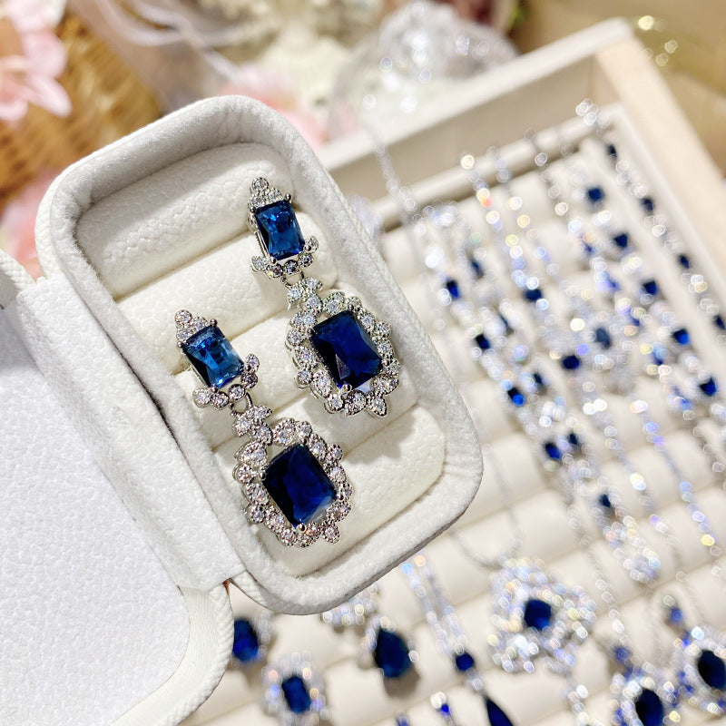 Imitation natural sapphire gold-plated studded ring earrings necklace bracelet