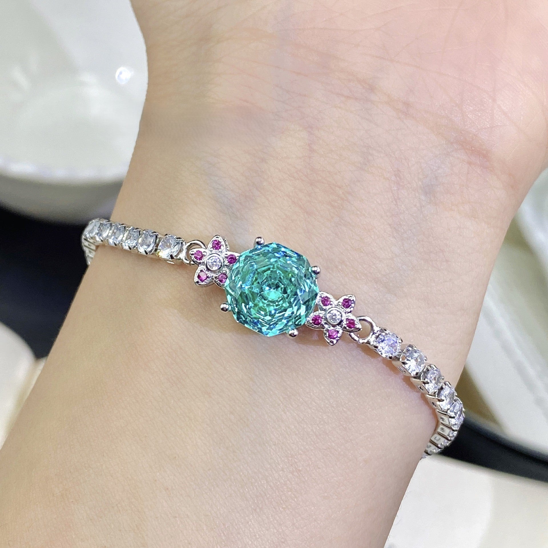 八角形のバラのブレスレット、ネックレス、イヤリング、リングセット