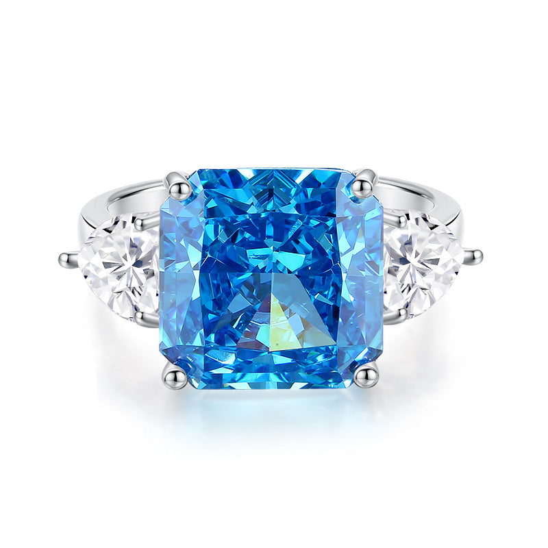 S925 Silver High Carbon Diamond Aquamarine 8A Zircon Reddean gem ring