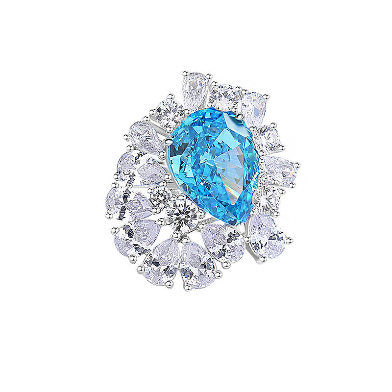 S925 Silver High Carbon Diamond Aquamarine 8A Zircon Reddean gem ring