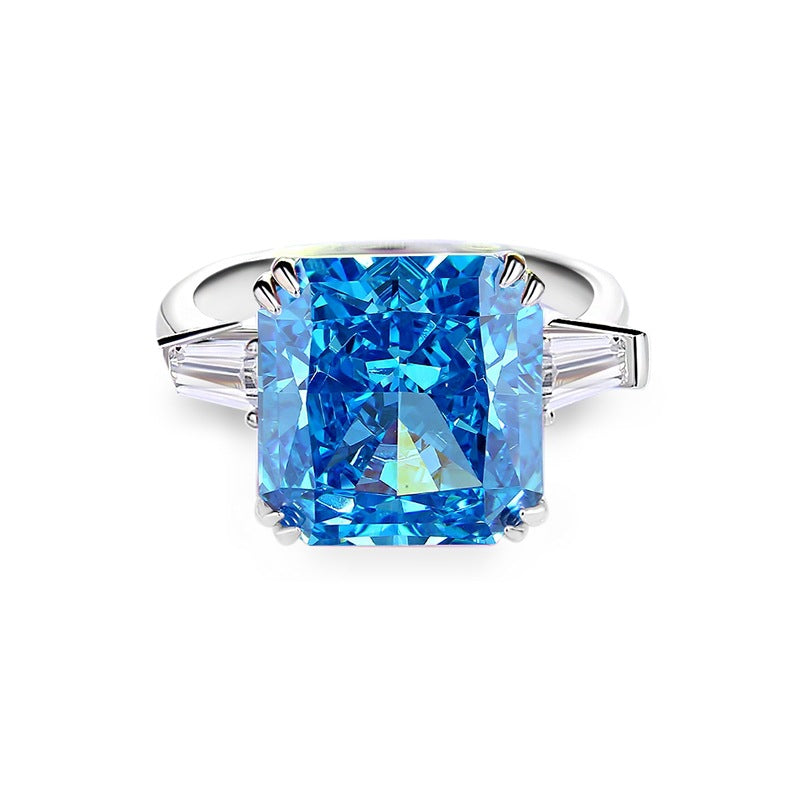 S925 Silver High Carbon Diamond Aquamarine 8A Zircon Reddean gem ring