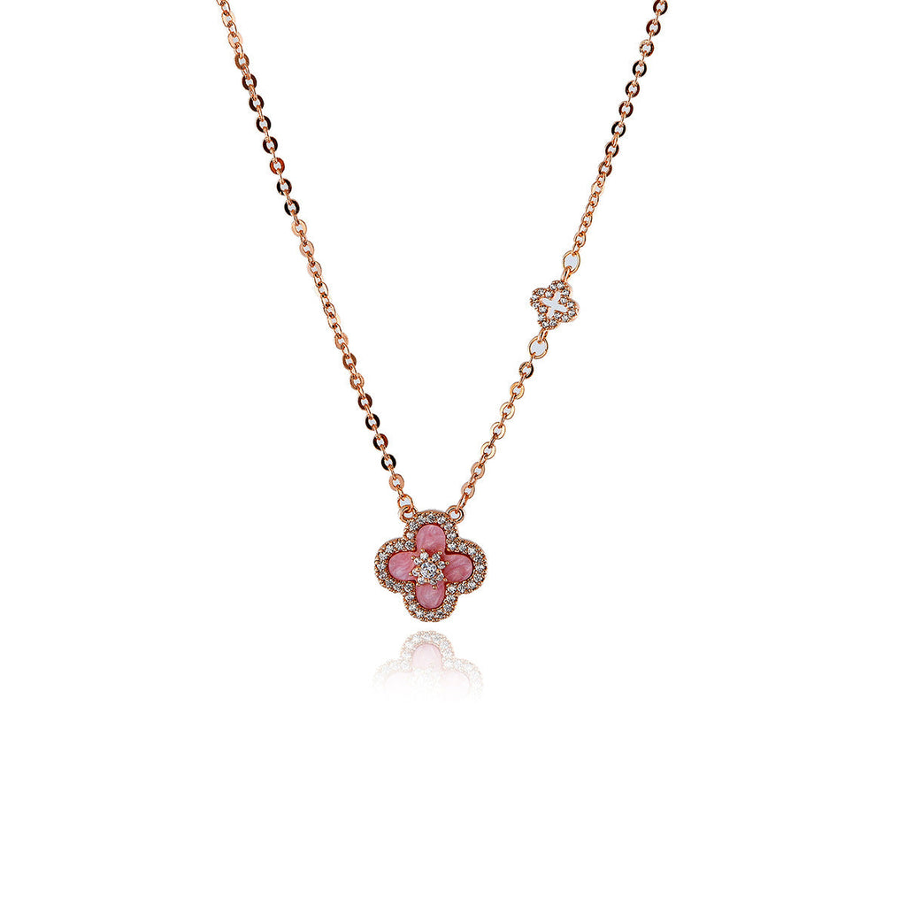 Natural Fritillaria Lucky Clover Bracelet Necklace Set