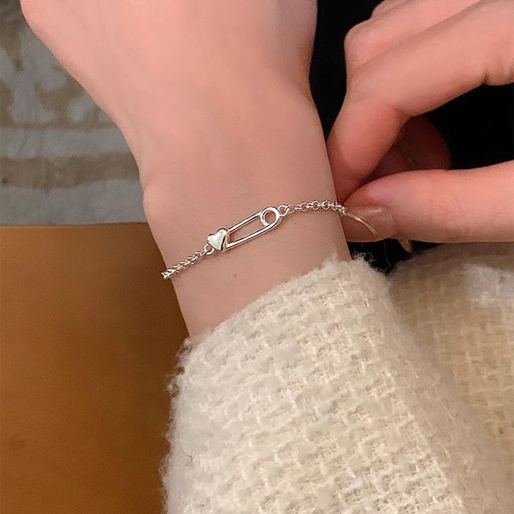 S925スターリングシルバーペーパークリップラブブレスレット