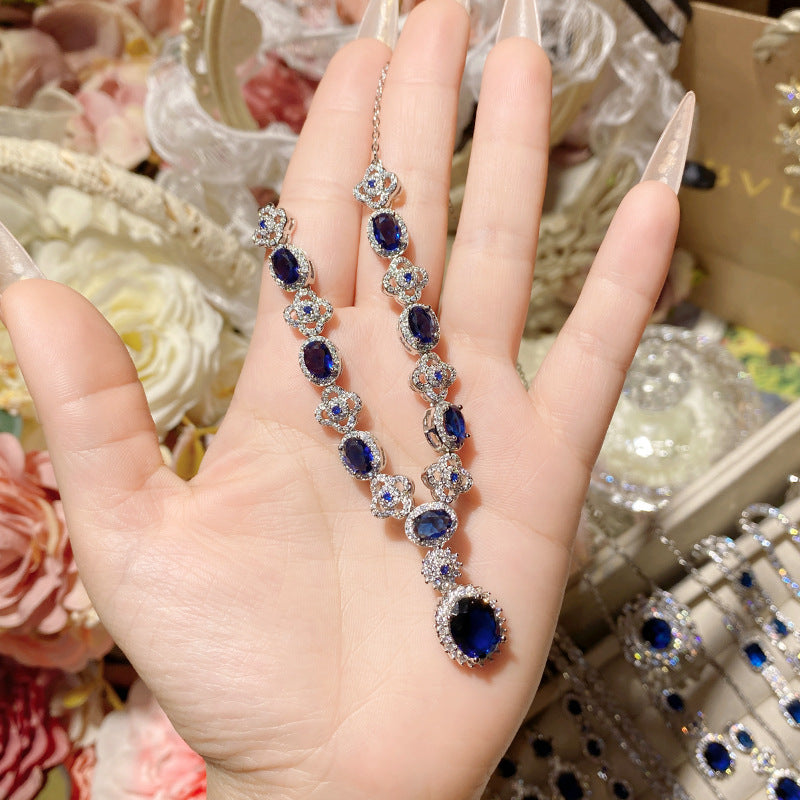 Imitation natural sapphire gold-plated studded ring earrings necklace bracelet