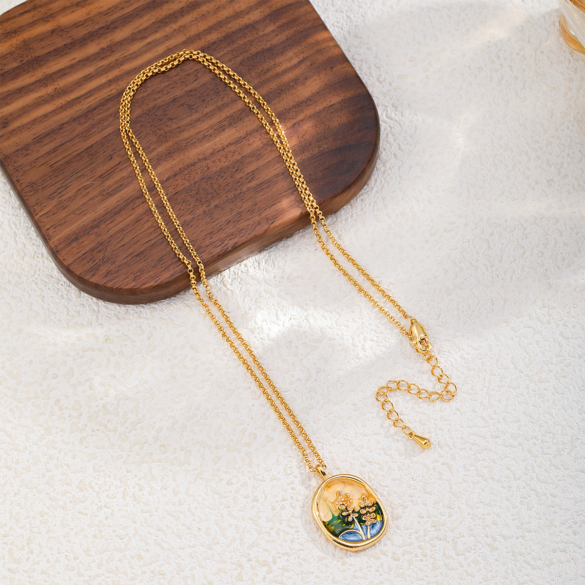 Copper-plated 18k gold oil painting pearl necklace