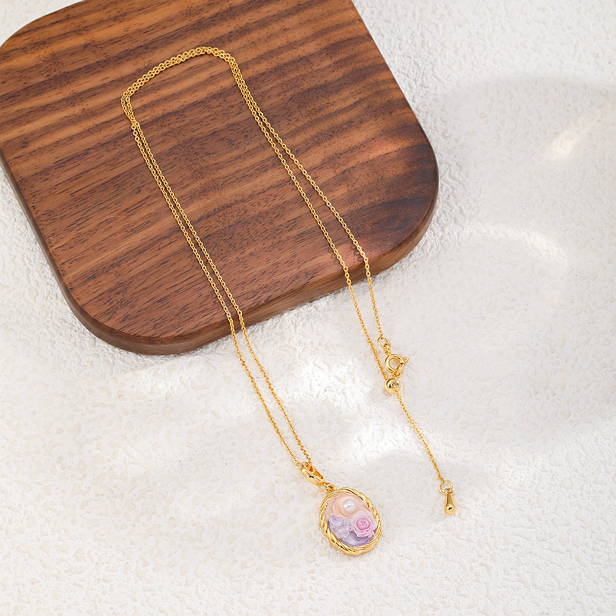 Copper-plated 18k gold oil painting pearl necklace