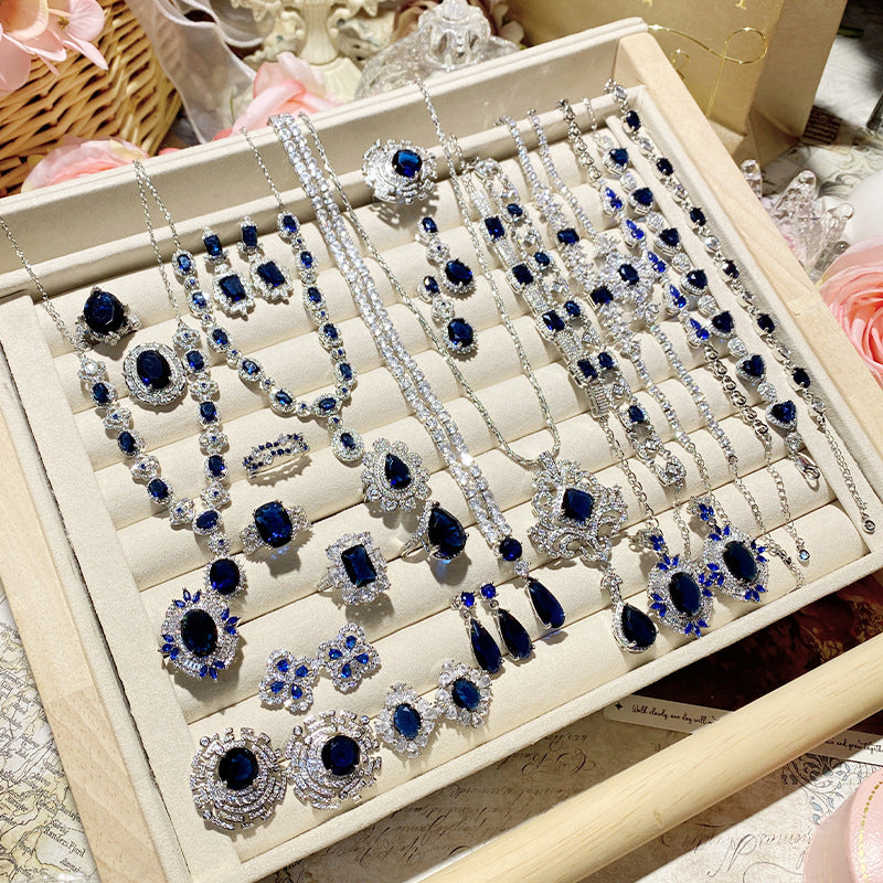 天然サファイア模造金メッキスタッズリングイヤリングネックレスブレスレット