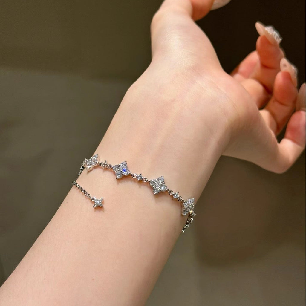 Sterling silver s925 high carbon diamond four-leaf clover bracelet