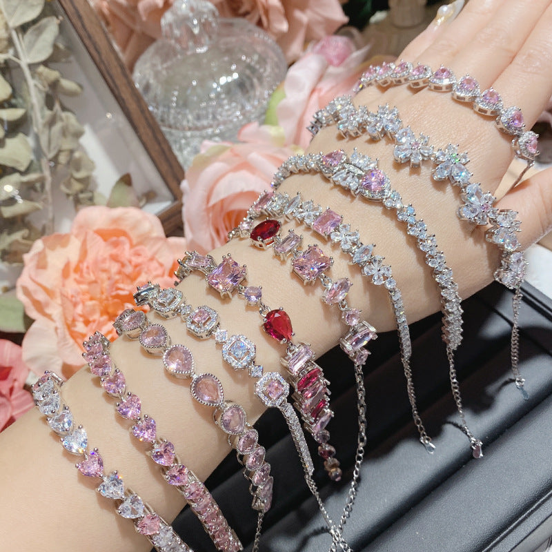 18Kゴールドスーパーフラッシュフルダイヤモンドブレスレットでメッキされたピンクの宝石