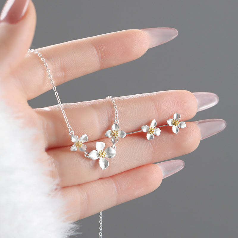 S999スターリングシルバーガーデニアネックレスイヤリングセット