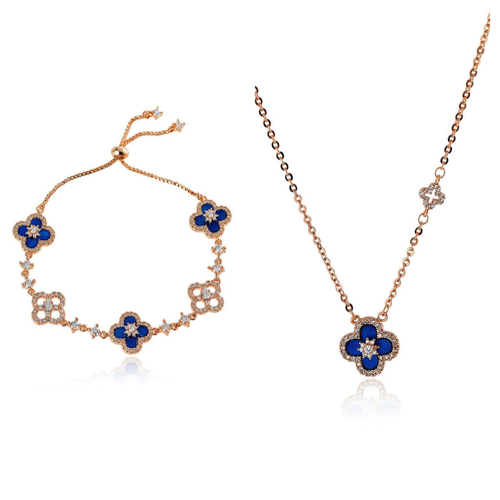Natural Fritillaria Lucky Clover Bracelet Necklace Set