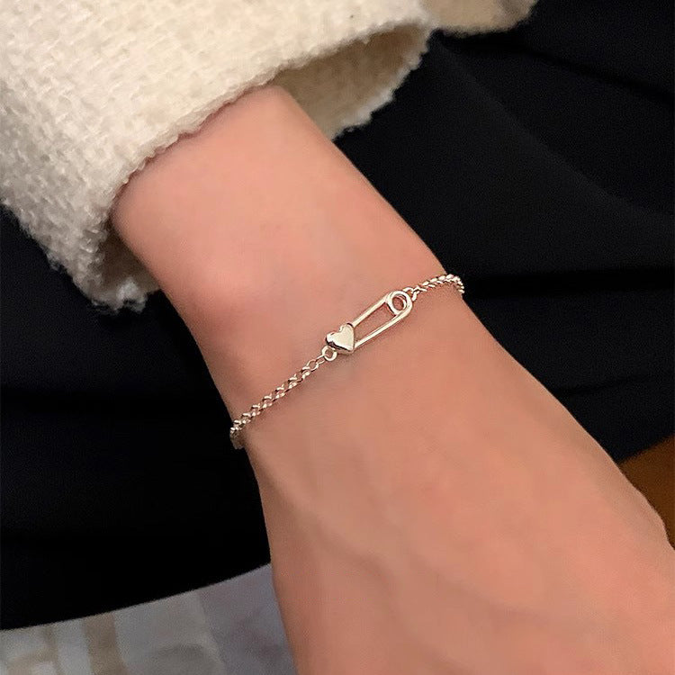 S925スターリングシルバーペーパークリップラブブレスレット