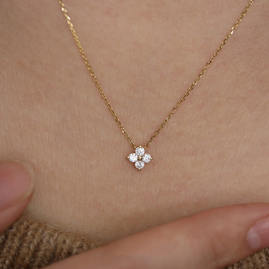 S925 silver plated 18K gold clover necklace bracelet ring earrings set