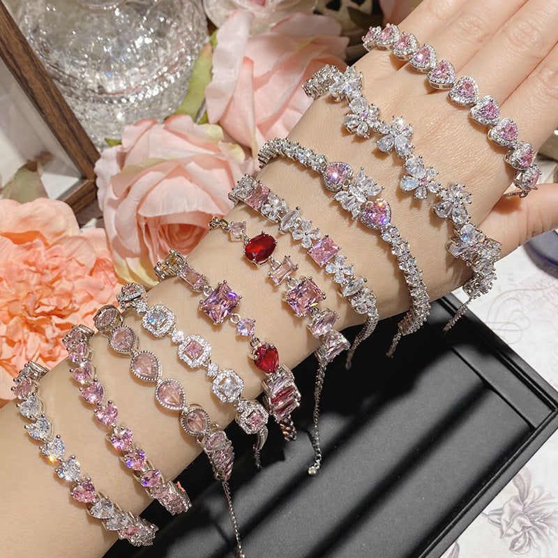 18Kゴールドスーパーフラッシュフルダイヤモンドブレスレットでメッキされたピンクの宝石