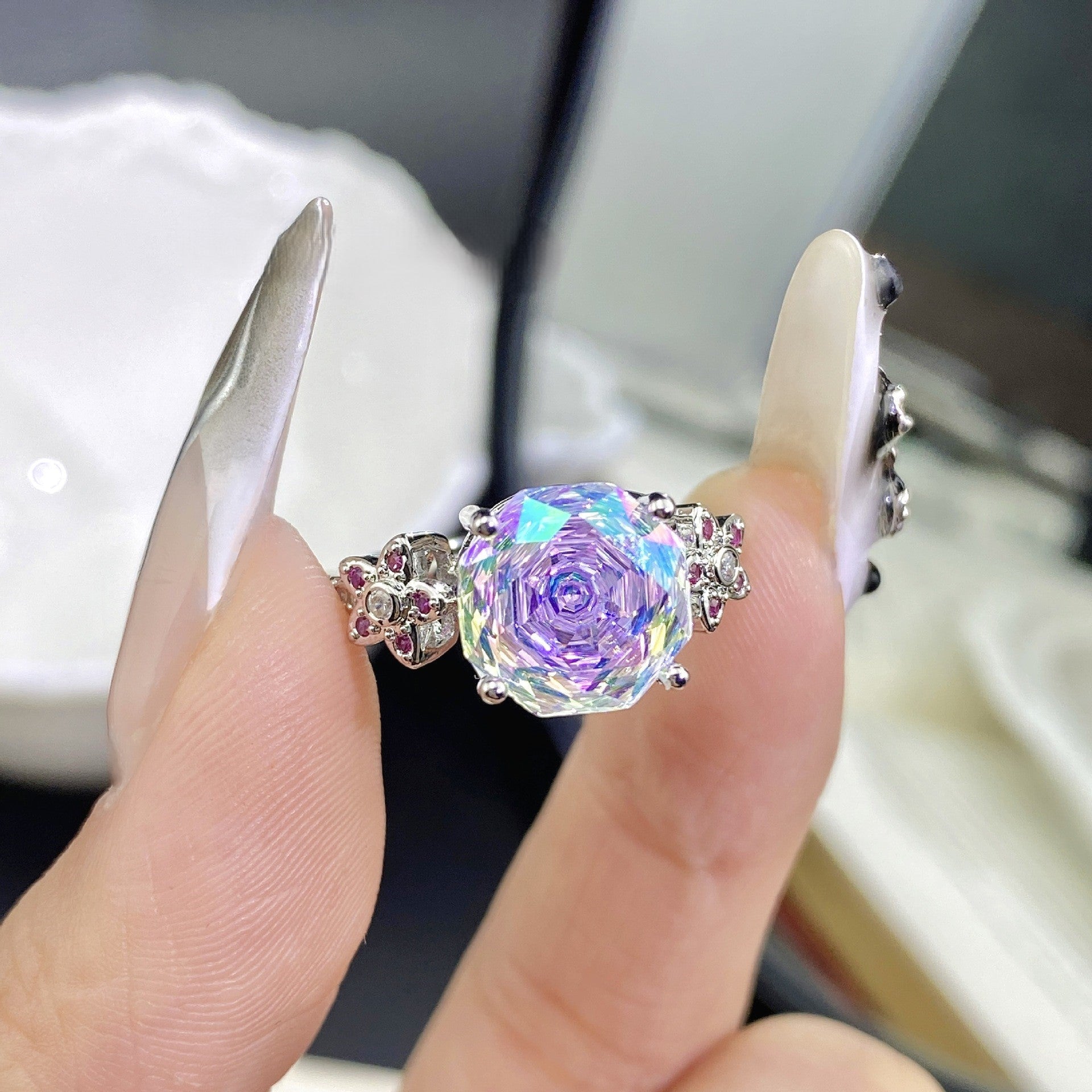 八角形のバラのブレスレット、ネックレス、イヤリング、リングセット