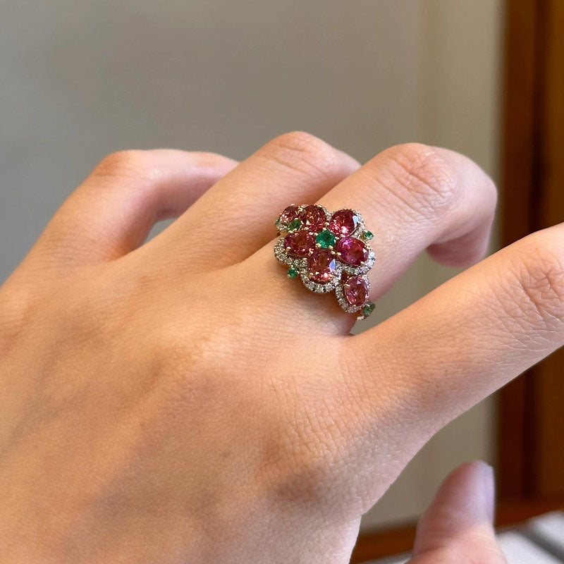 ザクログリーンダイヤモンドマイクロインレイジルコンフラワーイヤリングリングセット