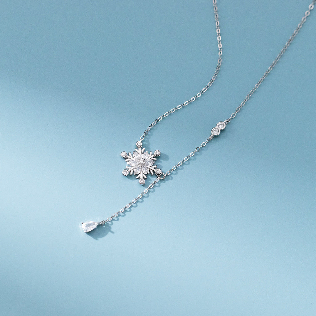 S925 sterling silver sweet Mori snowflake diamond drop necklace