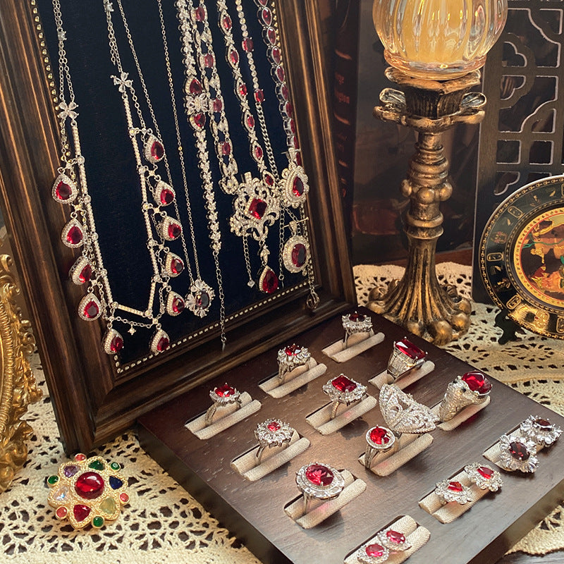 Ruby micro-inlaid copper plated with real gold ring earrings bracelet pendant necklace