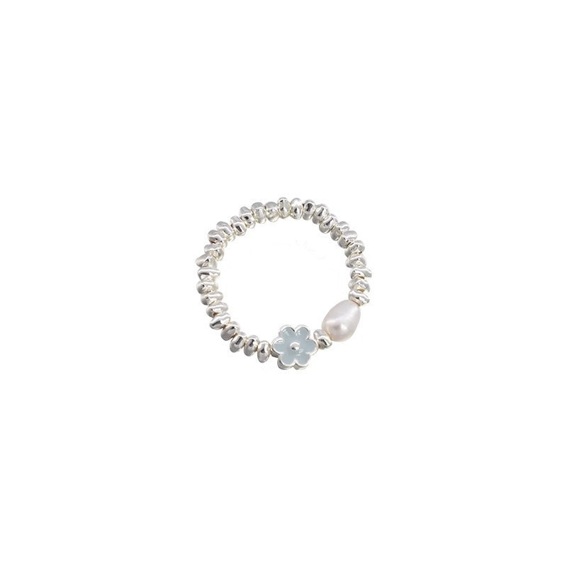 S925 sterling silver glazed flower pearl ring