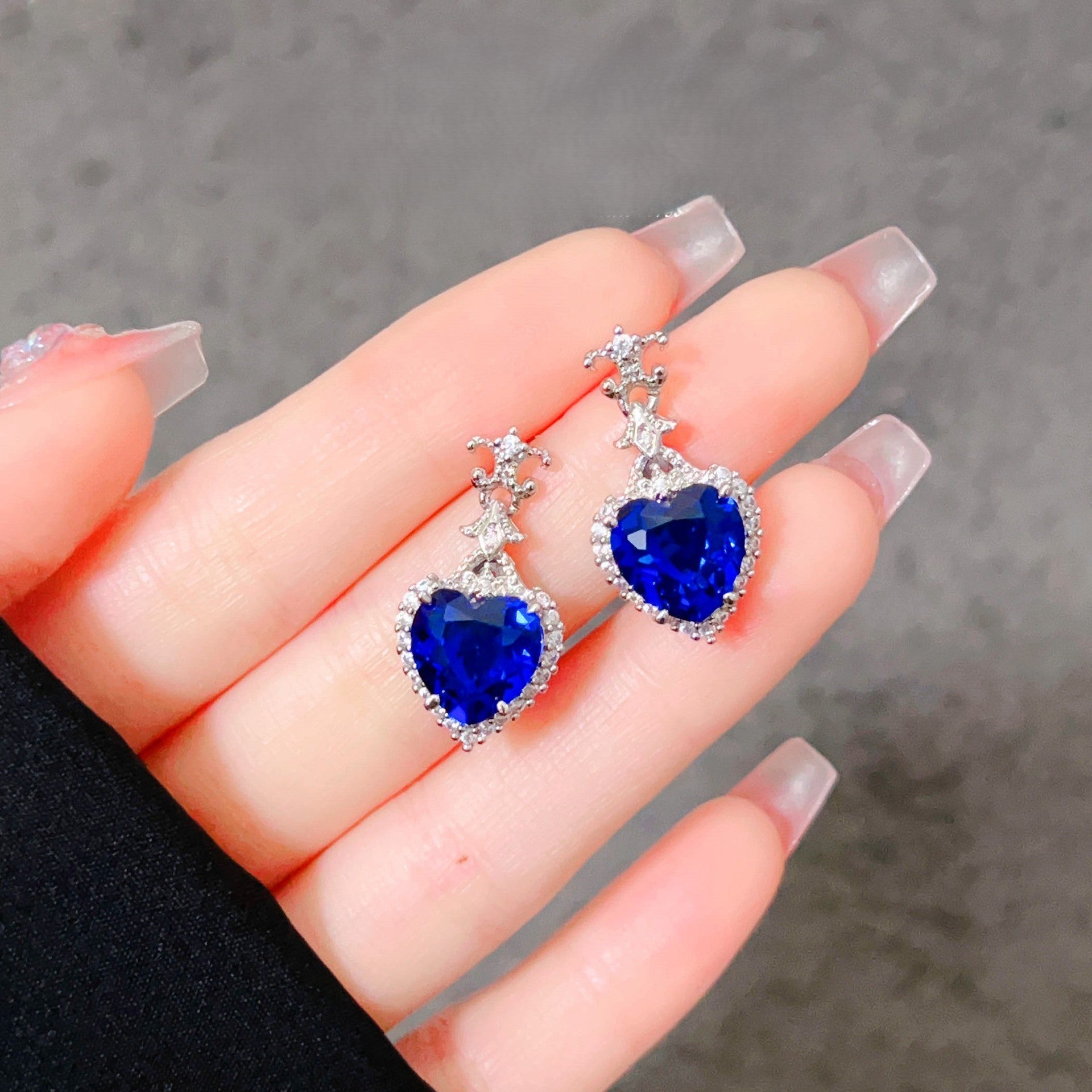 ジルコンラブブルーダイヤモンドカラフルネックレスリングイヤリングセット