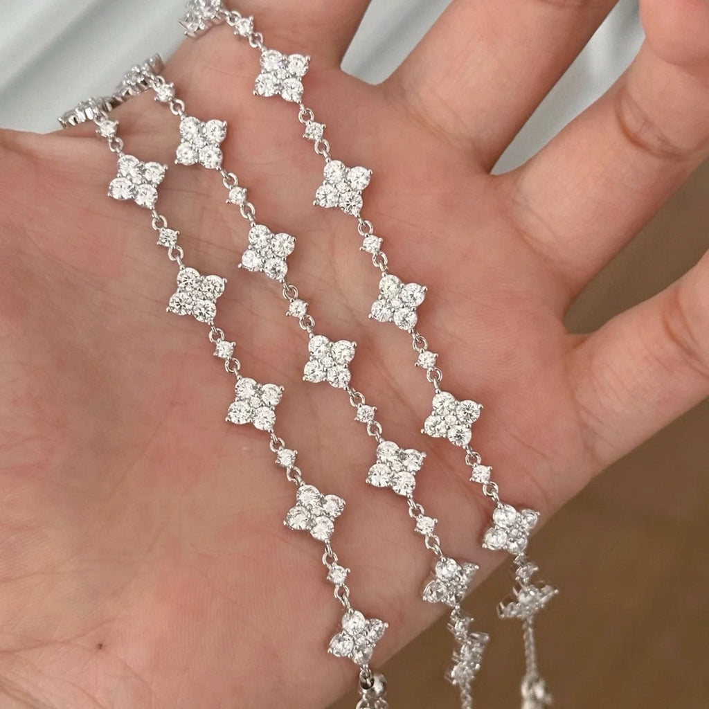 Sterling silver s925 high carbon diamond four-leaf clover bracelet