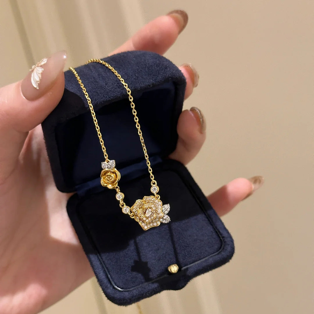 Diamond rose necklace bracelet ring set