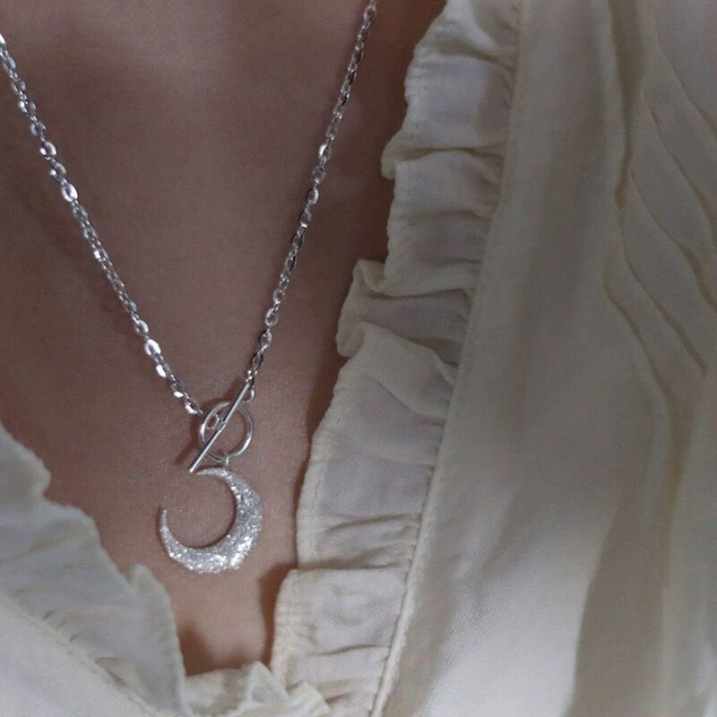 S925スターリングシルバーグリッタームーンOTバックルネックレス
