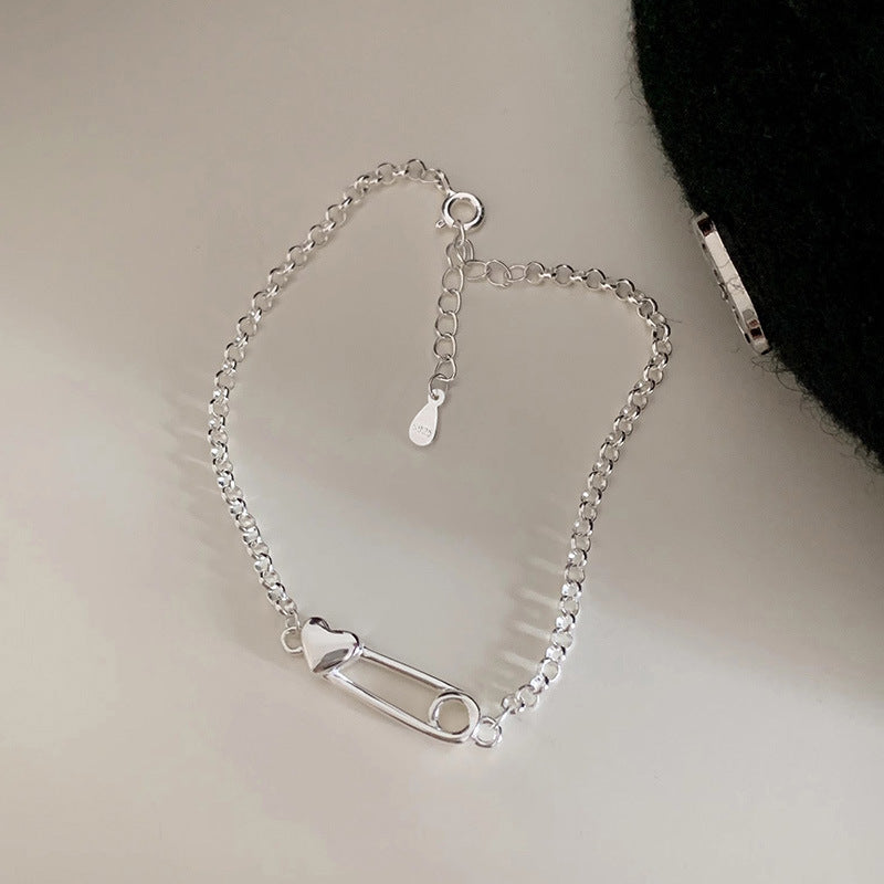 S925スターリングシルバーペーパークリップラブブレスレット