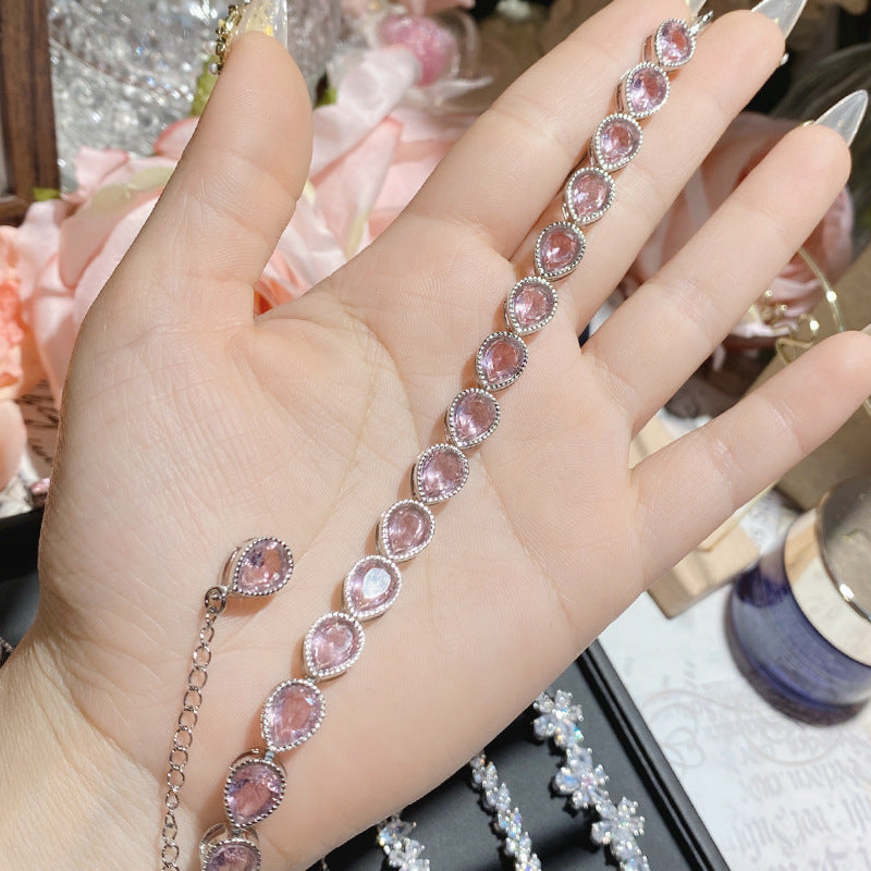 18Kゴールドスーパーフラッシュフルダイヤモンドブレスレットでメッキされたピンクの宝石