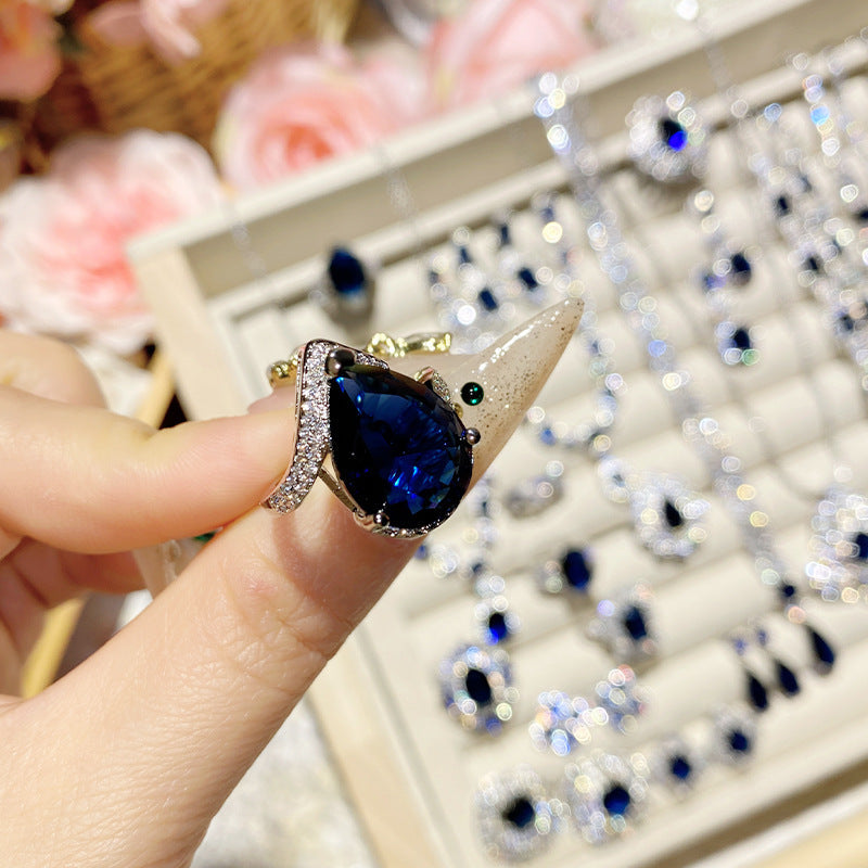 天然サファイア模造金メッキスタッズリングイヤリングネックレスブレスレット