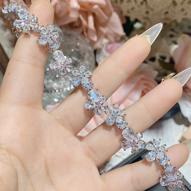 18Kゴールドスーパーフラッシュフルダイヤモンドブレスレットでメッキされたピンクの宝石