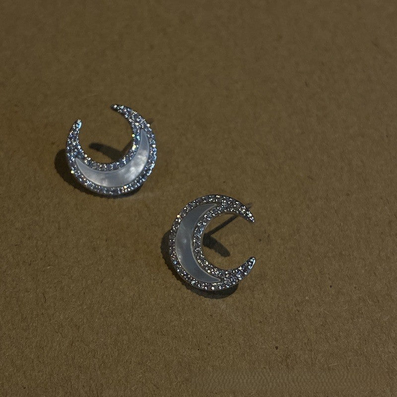 Deep Sea Natural White Mother Shell s925 Sterling Silver Moon Necklace Earring Set