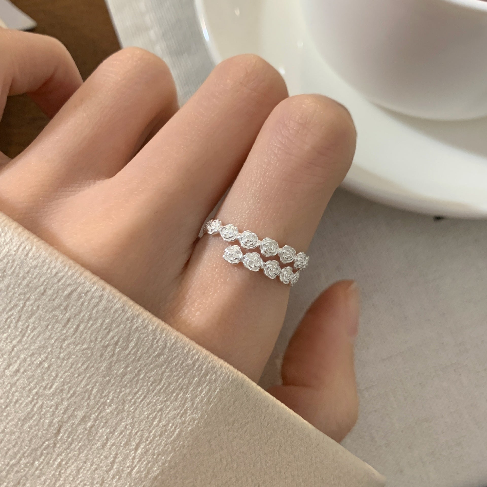 S925スターリングシルバーフラワーリング