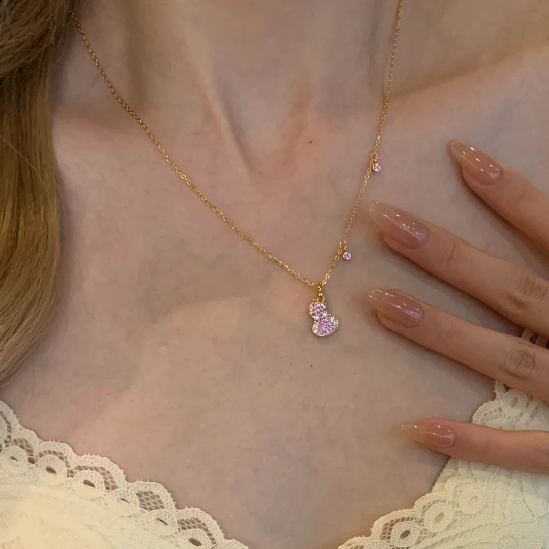 S925 sterling silver micro-inlaid pink gourd necklace bracelet set