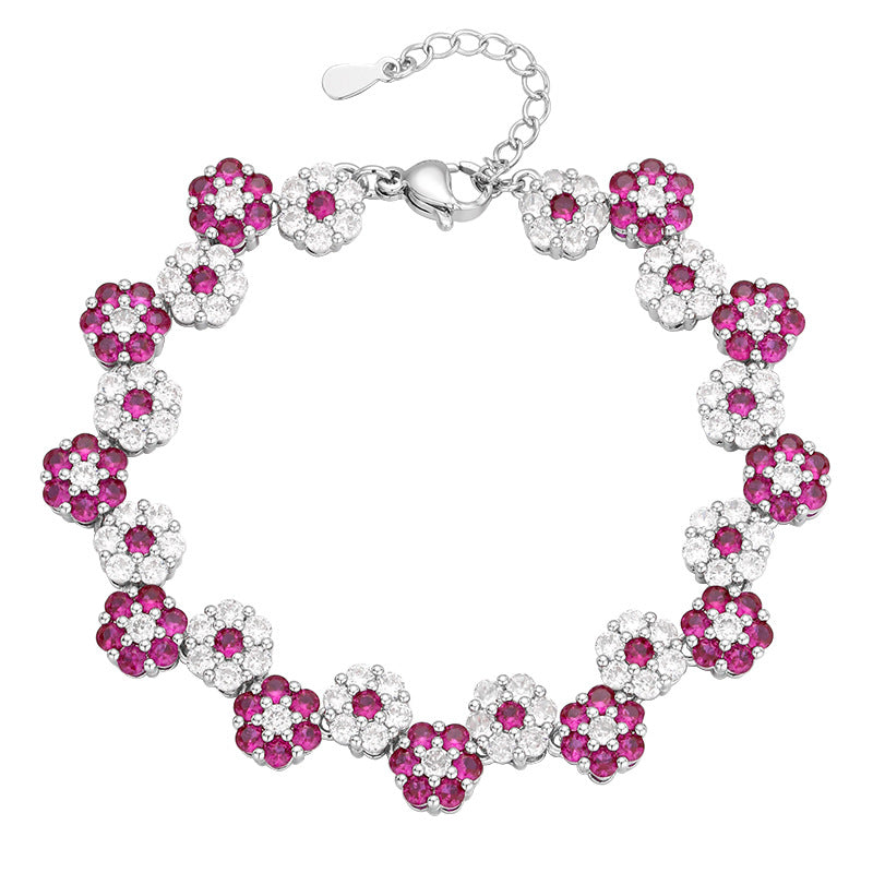 Red corundum zircon flower earrings bracelet necklace set