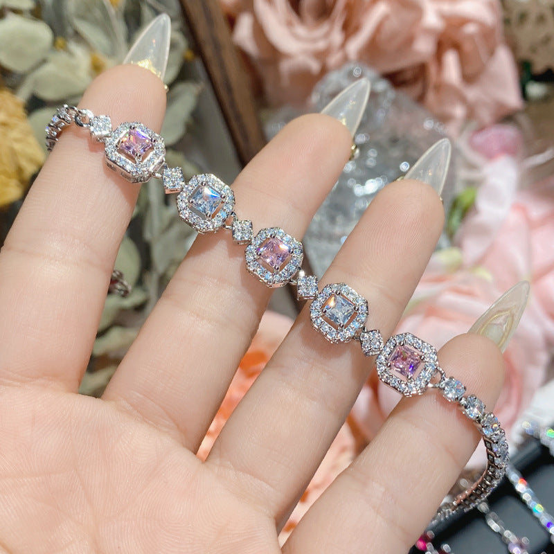 18Kゴールドスーパーフラッシュフルダイヤモンドブレスレットでメッキされたピンクの宝石