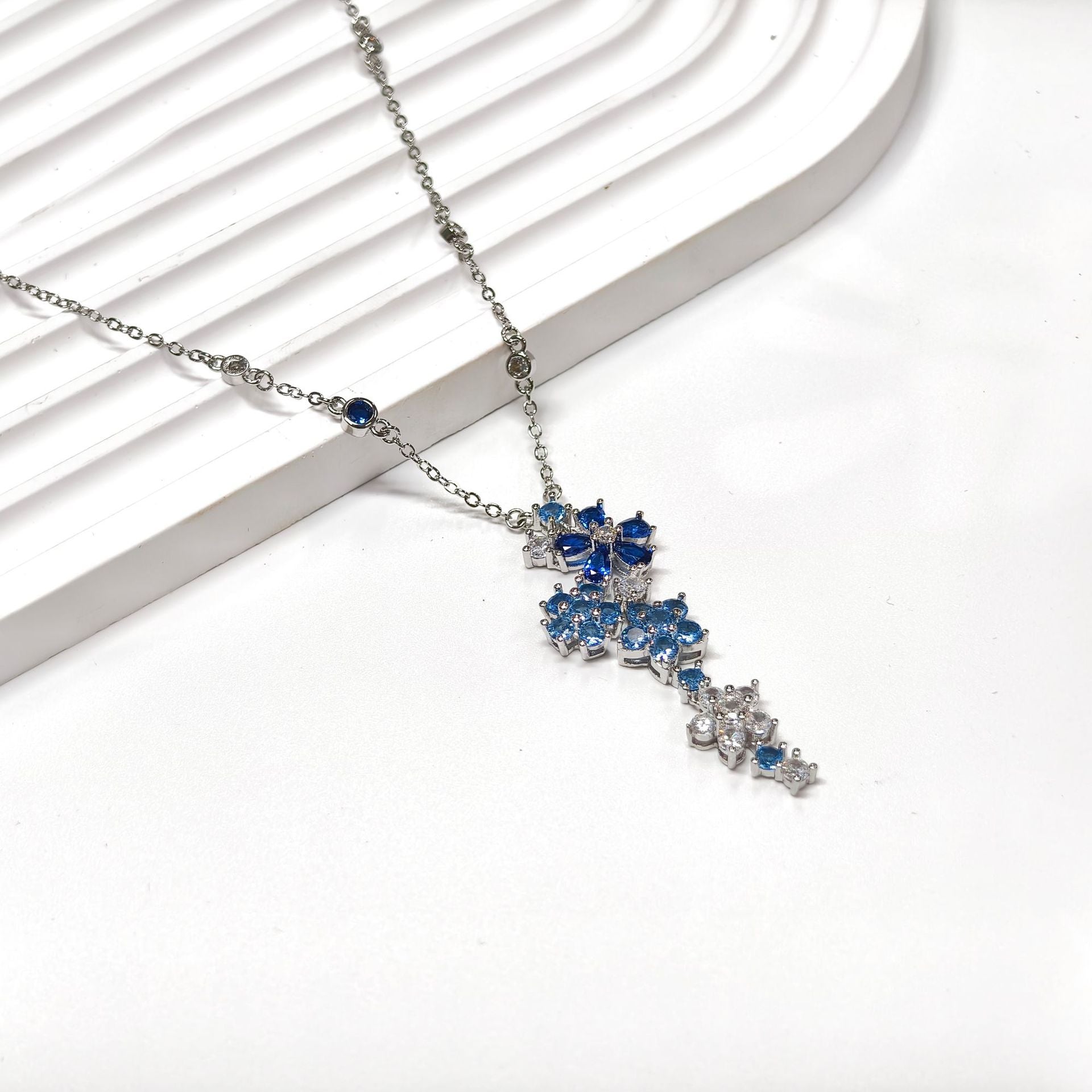 Aquamarine Zircon Necklace Ring Stud Bracelet Set