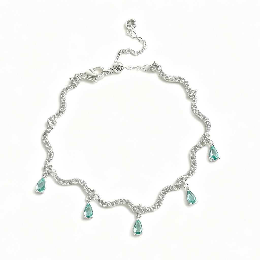 Micro‑Paved Teardrop Green Crystal Silver Bracelet