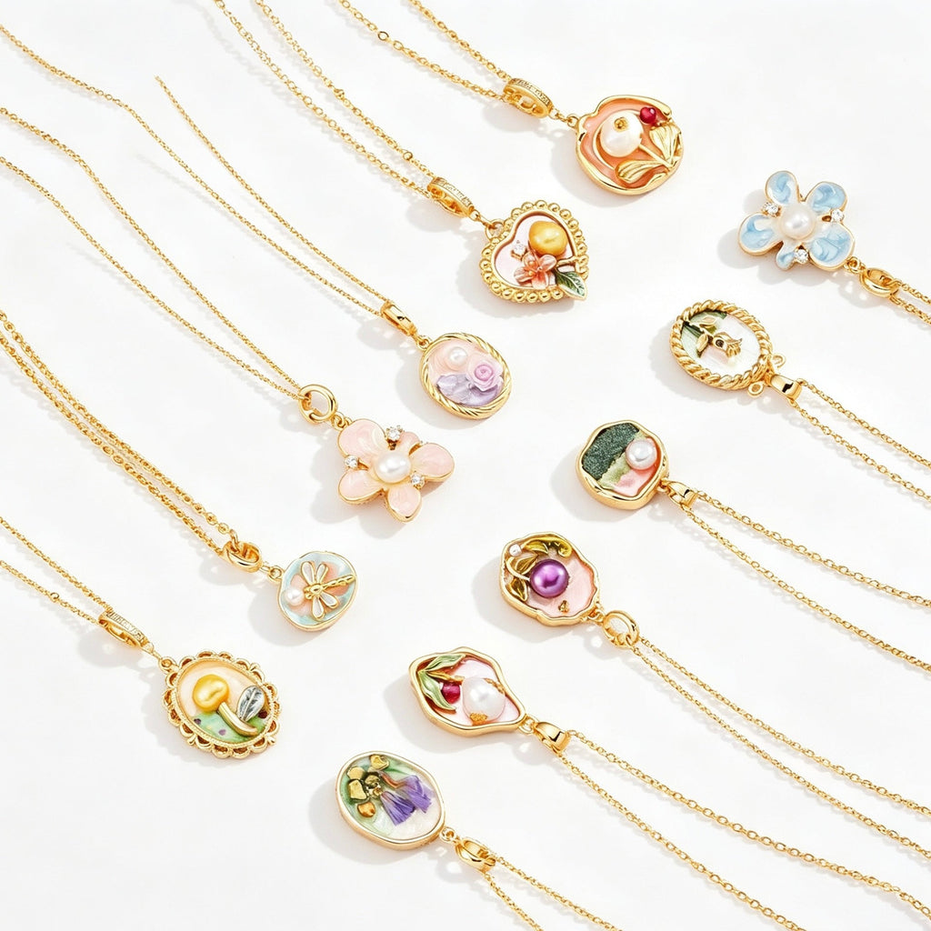 Copper-plated 18k gold oil painting pearl necklace