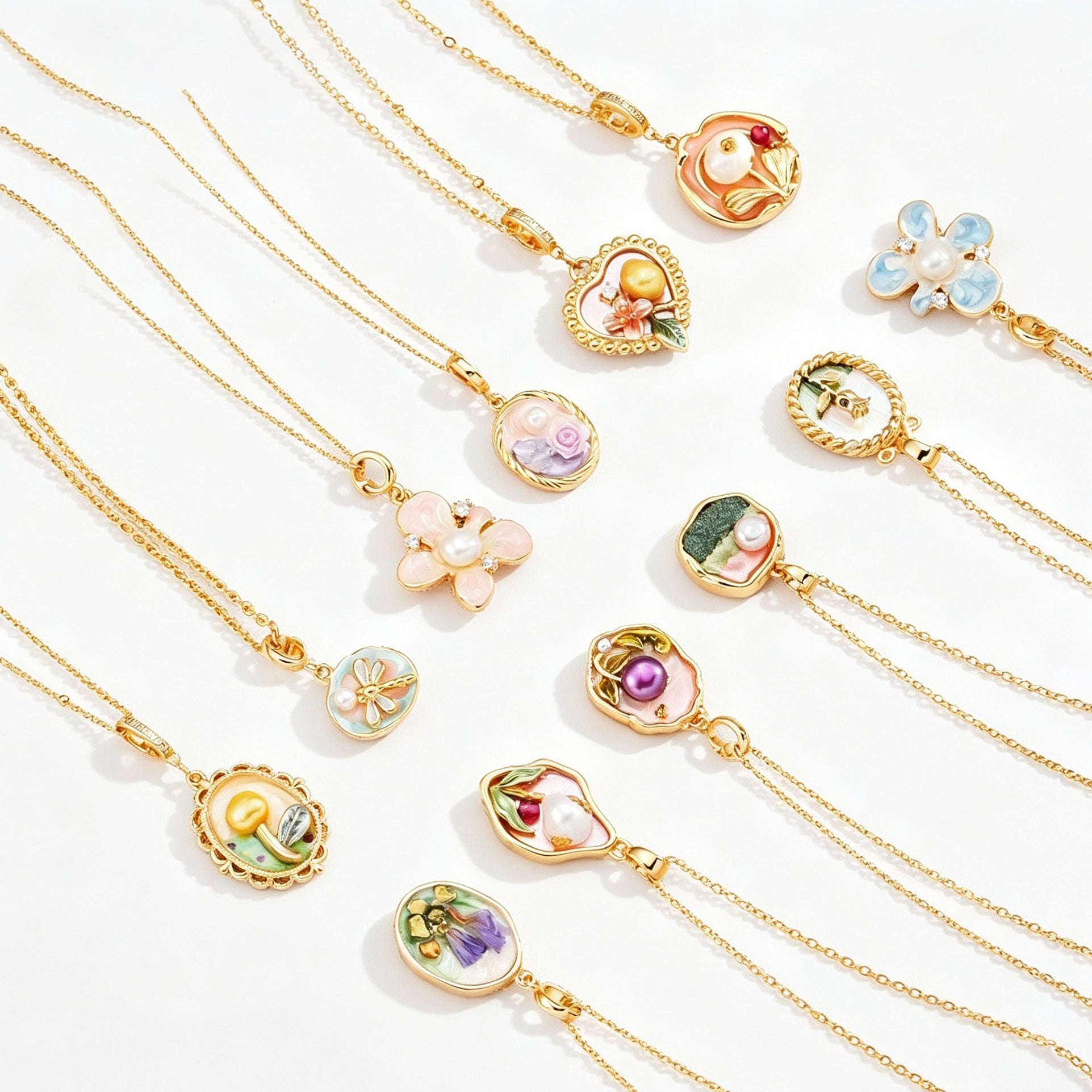 Copper-plated 18k gold oil painting pearl necklace