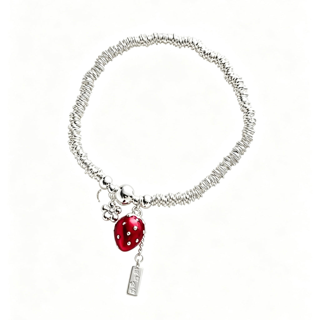 S925 Sterling Silver Red Strawberry Charm Bracelet