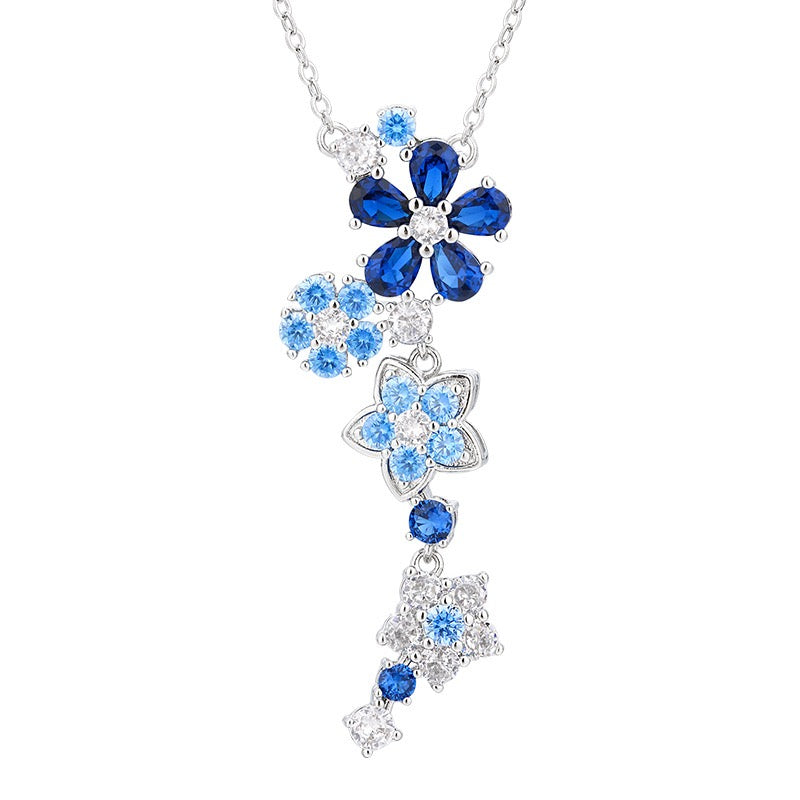 Blue Spiked Crystal Flower Bracelet Necklaces