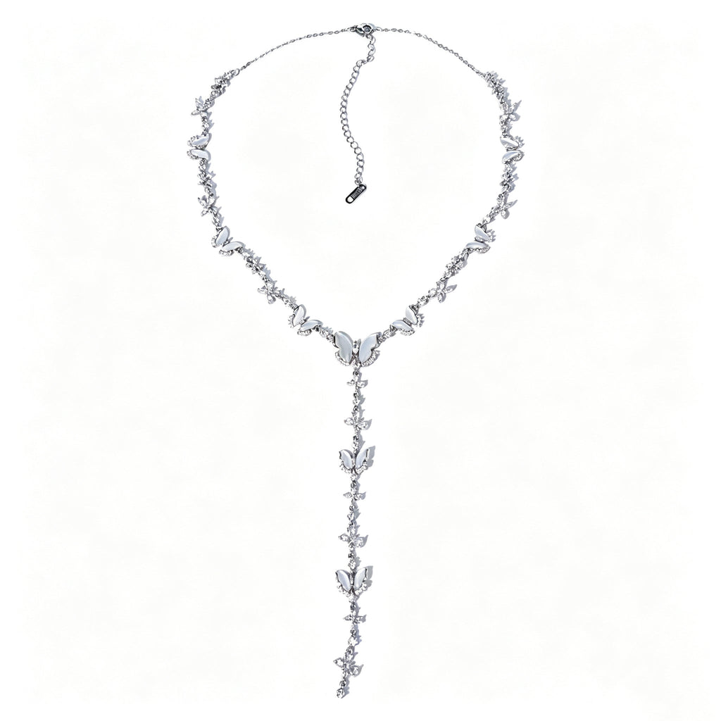 Natural Mother-of-Pearl & Zircon Butterfly Necklace and Earrings